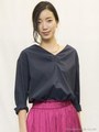【洗える】Vネックブラウジングタックブラウス/ライトミックス