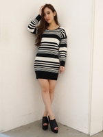 ボーダーニットワンピース/BLK