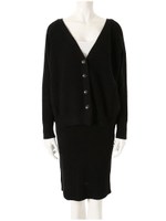 Vネックカーディガン×ベルトタイトスカートセット/グレー