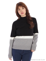 ボトルネックボーダーニット/ブラック