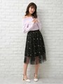 【人気アイテム】【春の新作】チュール刺繍ミディ/スカート/クロ