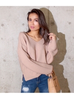 【ANAP】パール編Vネックニットトップス/BK