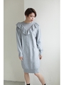 【AZUL by moussy】フロントラッフル長袖ニットワンピース/GRY