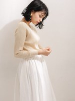 WASHABLE/ 綿シルクリブニットプルオーバー[洗濯機で洗える・UVカット]/ネイビーBLK