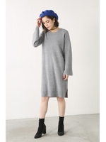 【AZUL by moussy】ウォッシャブルソフトタッチ柄編み長袖ワンピース/T.GRY