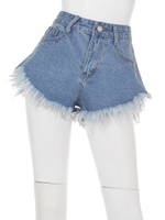 【LATINA】フリンジハイウエストデニムショートパンツ/BL