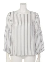 ストライプボリュームスリーブブラウス/ボルドー