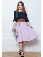 ベルト付カラー巻きスカート/レッド