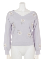 飛び花柄刺繍ニット/ブルー