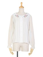 【F i.n.t】フラワークロスステッチブラウス/NAVY