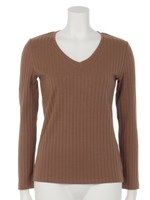 【洗える】テレコVネックCS/キャメル