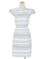 Aラインボーダーニットワンピース/イエロー