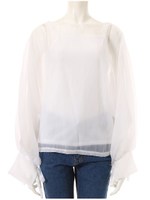 オーガンジーリボンスリーブブラウス/グレー