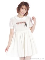 シフォンリボンパフ袖丸襟ワンピース/オフホワイト