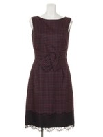 起毛千鳥裾レースワンピース/ボルドー