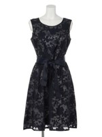 モノトーンオパールフラワー×ストライプワンピース/ネイビー