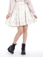 ストライプティーカップウエストリボンスカート/ベージュ