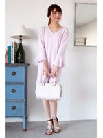 総針フレアスリーブニットワンピース/グレー(020)