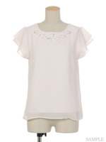 ビジューフリルブラウス/ピンク