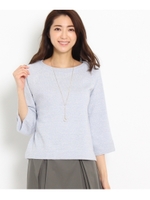 [L]〔洗える〕ワイドスリーブ杢ニットプルオーバー/ライトブルー(491)