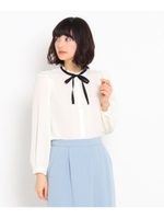 梨地フリルブラウス/オフホワイト(003)