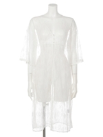 【LATINA】チュールレースロングカーディガン/BK