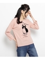 フロッキーキャット七分袖Tシャツ/ピンク系(070)