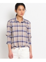 綿麻チェックシャツ/カーキ(227)