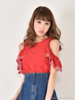 刺繍フリルTOPS/ネイビー