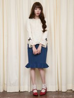 【an another angelus】総レースノーカラープルオーバーブラウス/NAVY