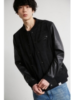 【AZUL by moussy】カモフラエステル袖合皮ブルゾン/BLK