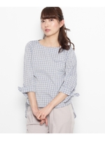 チェック柄リボンデザインブラウス/ネイビー(293)