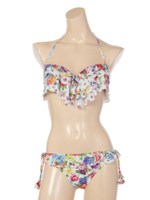 【nuckle market second story】フラワープリント4段フリルビキニ/ホワイト