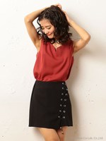 レースアップミニスカート/オレンジ