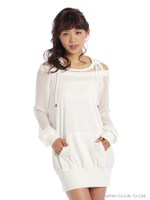 肩あきシフォン長袖パーカー/グレー