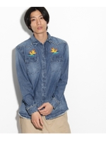 刺繍スタッズデニムシャツ/ブルー(092)