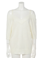 【LOOKBOOK掲載アイテム】肩開きドルマンオフショル五分袖ニットP/O/WHT