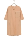 【綿100％】Vネックポケットワンピース/ベージュ