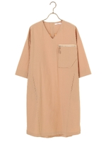 【綿100％】Vネックポケットワンピース/ベージュ