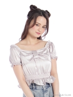 フロントリボンブラウス/ブルー