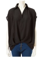 スキッパーシフォンシャツブラウス/ブラック