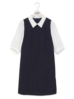 衿付Aラインワンピ/ネイビー