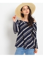 マルチストライプオフショルブラウス/ネイビー(393)