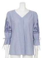 刺繍スリーブブラウス(ストライプ)/ストライプ