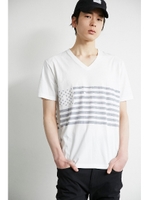 【AZUL by moussy】USAフラッグプリントVネック半袖T/SAX
