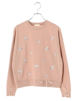 ・フラワー刺繍スウェットプルオーバー/ピンクベージュ