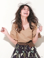 袖フレアシャツブラウス/キャメル