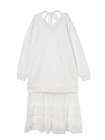 裏毛チュールレースワンピース/ホワイト