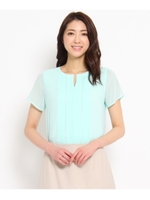 〔洗える〕キーネックシフォンブラウス/ライトグリーン (021)