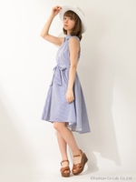 サッシュ付ストライプシャツ/ワンピース/オフホワイト/クロ